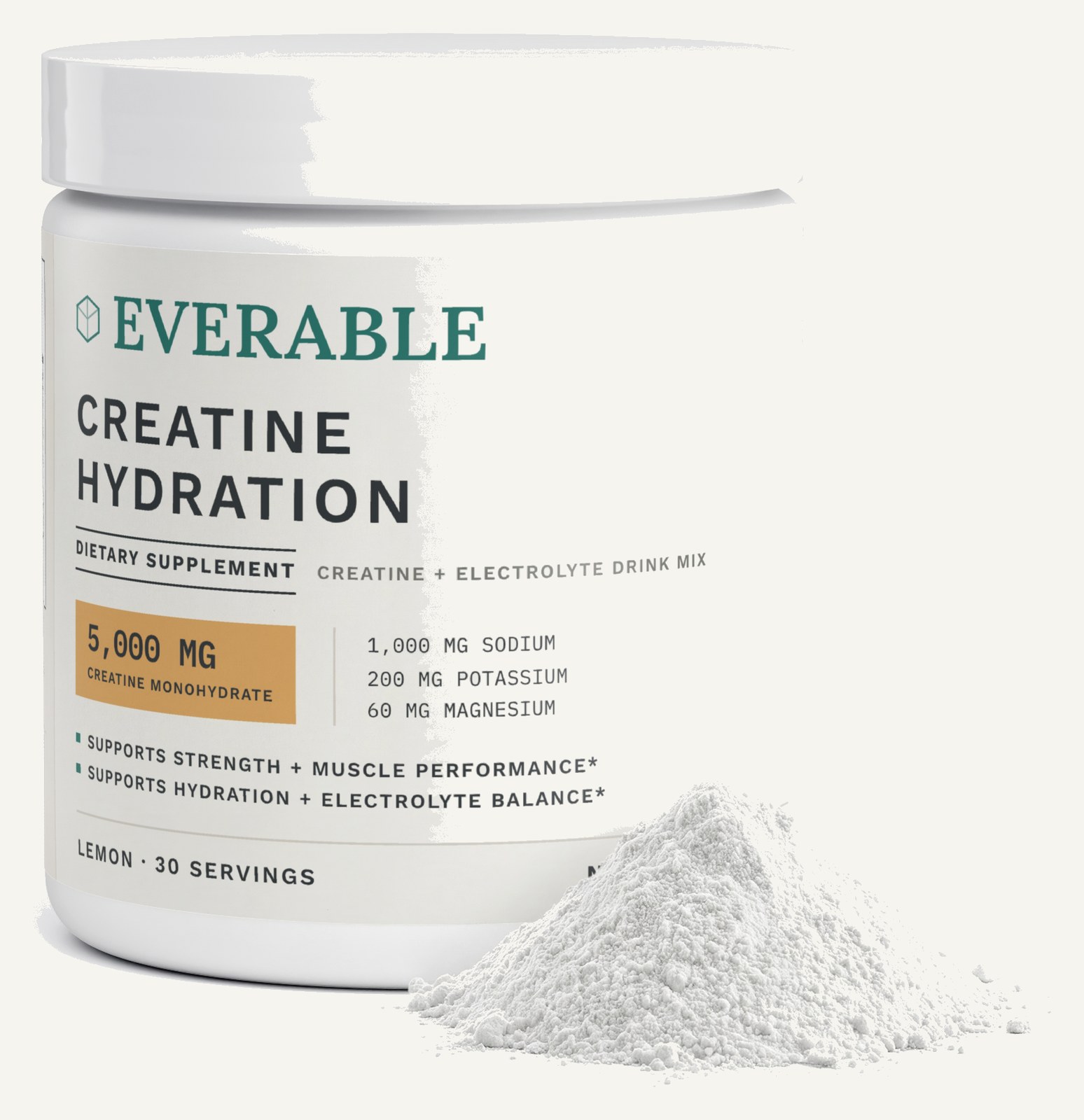 EverAble creatine hydration tub with a scoop of powder