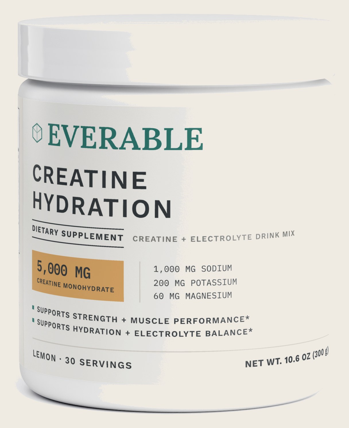 EverAble creatine hydration tub on paper — packshot of the daily formula